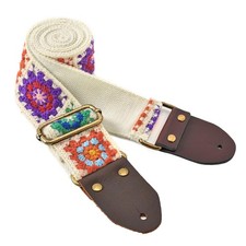 Guitar Strap, Crochet Flower with Leather Ends for Acoustic,Bass,Electric Guitar