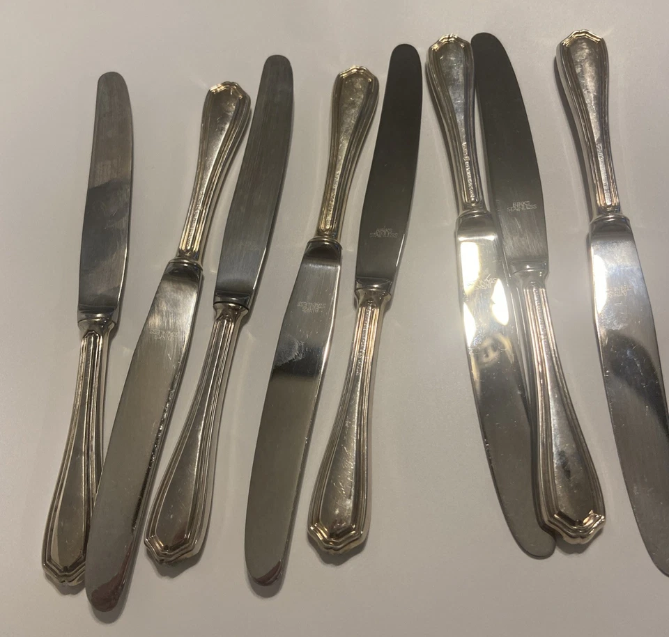 MAKLBUKUUGH Por BirksRegency Plato Plateado Cuchillo de Cena Cónico Lote De 8 De Colección Foto 3 de 4