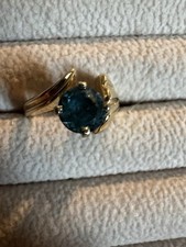 14K Solid Yellow Gold Large Blue Topaz Ring SZ 6.50