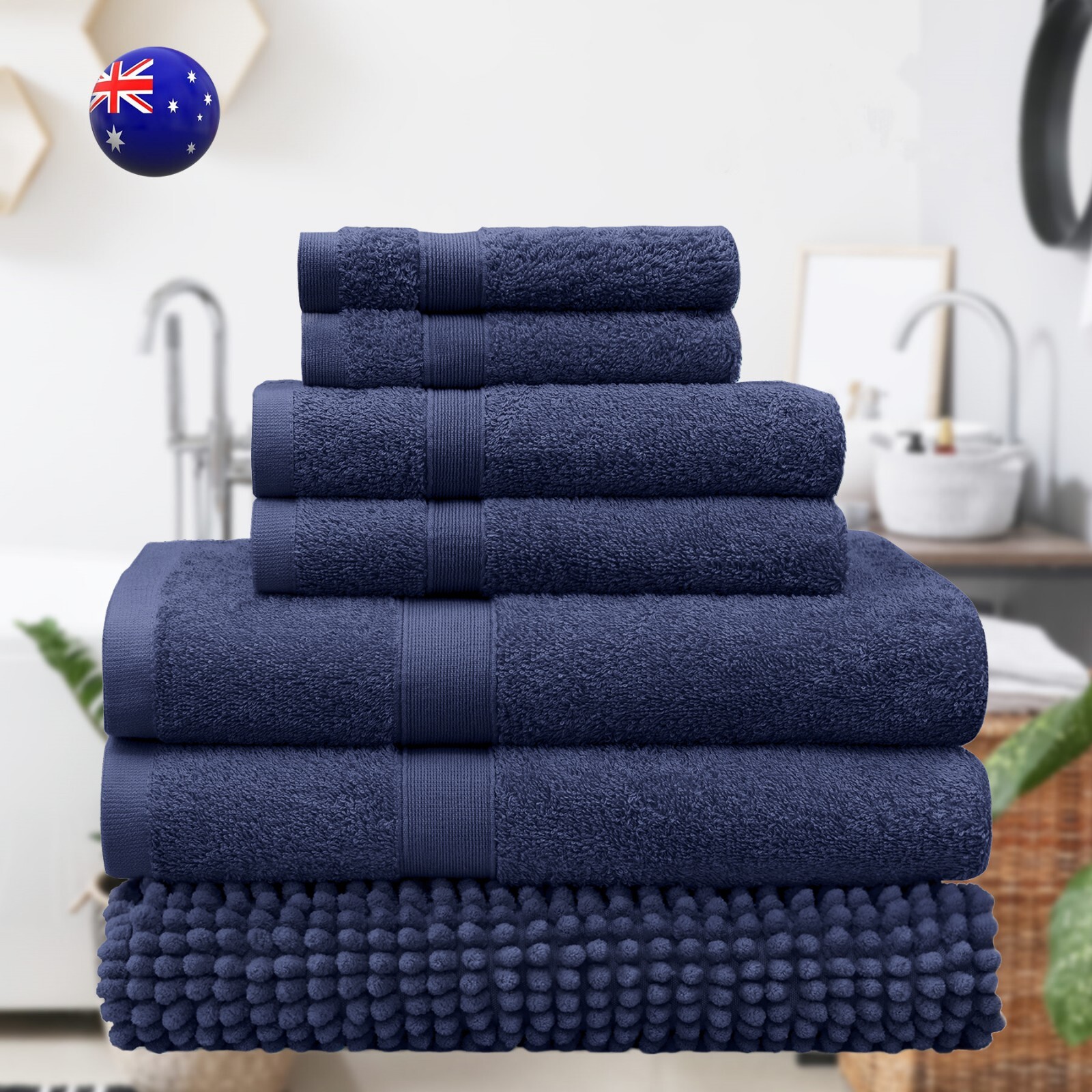100% Cotton Bath Towel Set Bath Mat Comfort Soft Towels Set 7 Pieces 14 ...