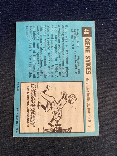 1964 TOPPS FOOTBALL #40 GENE SYKES!! $1 SHIPPING!! - Picture 2 of 2