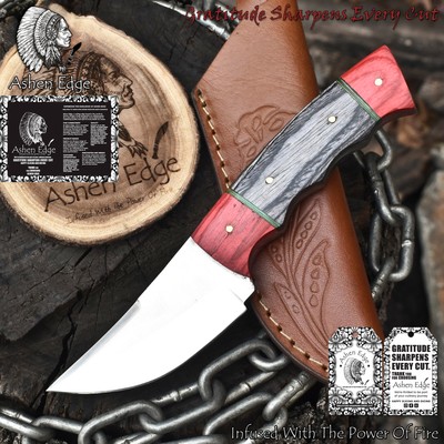 Ashen Edge Forged Skinner Knife AUS-10 Steel Hard Wood Wooden Bolster Camping