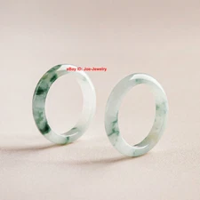 Natural Spotted Green Jade Jadeite Ring Band 4mm Width Size 7-10