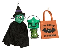 Lot Of 4 Halloween Trick Or Treat Bucket Bag Jar Wall Decor Spooky Holiday