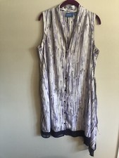 Vera Wang Simply Vera Dress A-Line Asymmetrical Hem Self Belt Button Up Size L