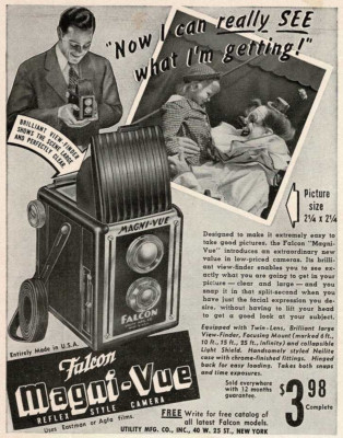 1940 FALCON Magni-Vue Reflex Camera medium format Vintage Print Ad