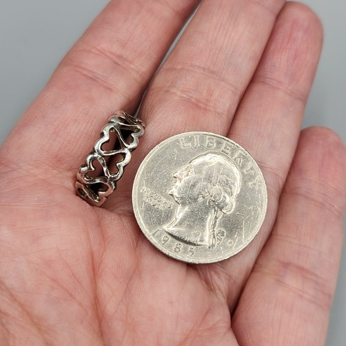 Vintage Sterling Silver Open Topsy Turvy Hearts Band Ring Sz 6.75 2.3g - Picture 12 of 12