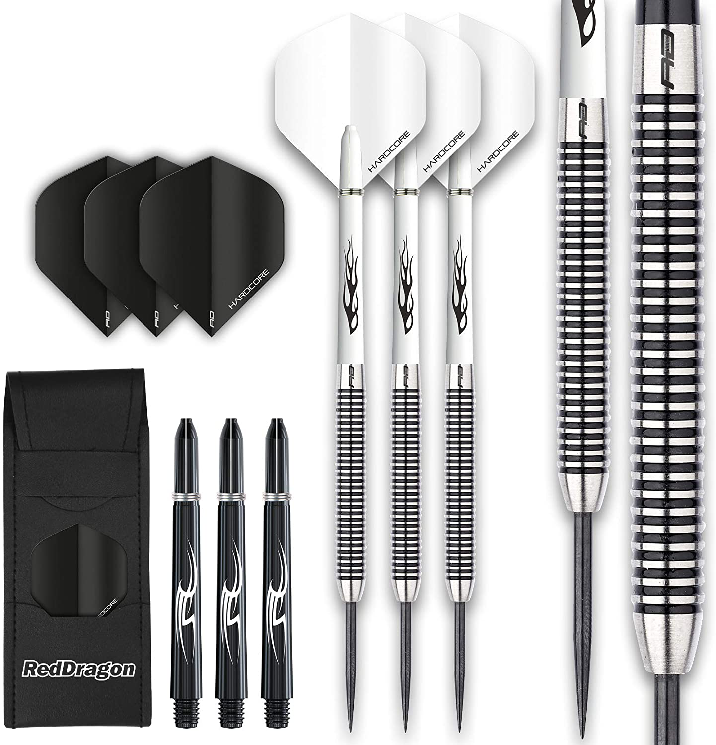 Red Dragon Pegasus Tungsten Steel Darts Set - 26 Gram - White Shafts, White