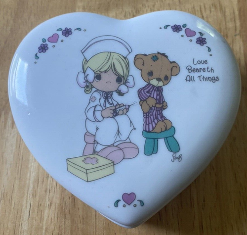 Precious Moments Nurse Love Beareth All Things Vintage Porzellan Schmuck Box 1994