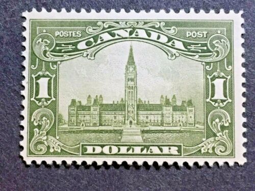 Canada Stamps #159 $1 Olive Green Parliament  original gum Mint Lightly Hinged. - Afbeelding 1 van 3