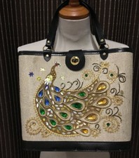 Vintage Peacock Hard Tote With Gem Accents