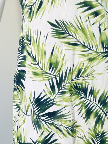 CHAPS 100% COTTON HAWAIIAN DRESS GREEN WHITE PALM TREE LEAVES XL - Picture 3 of 5