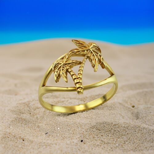 Elegant Gold Double Palm Tree Ring for Women | Tropical Beach Jewelry