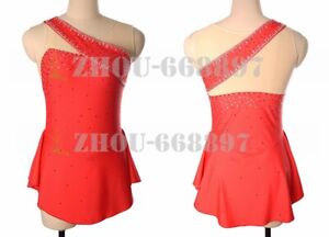 Ice skating dress Competition Twirling Costume adult child red deep v handmade 