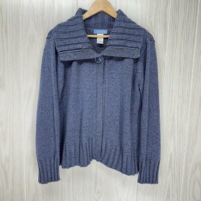 Classic Elements Cardigan Sweater Womens Large Blue One Button Front Shaw Collar