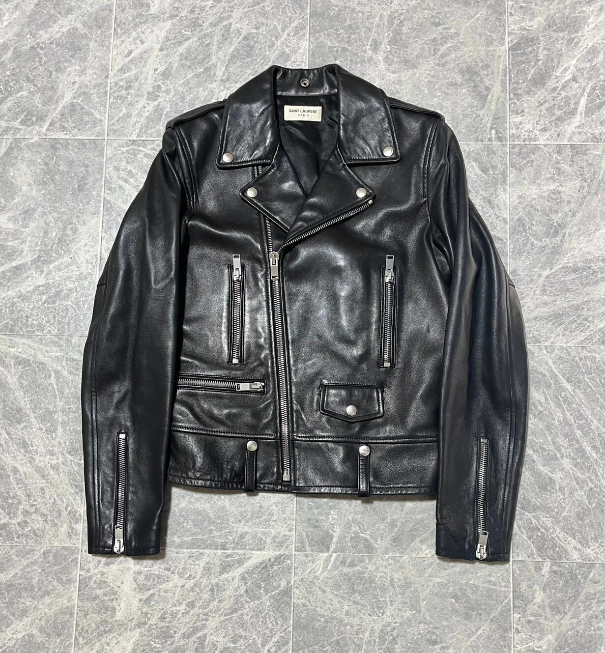SAINT LAURENT (YSL) Giacca pelle di agnello doppio biker SAINT LAURENT PARIS Hedi Slimane 2015AW L01