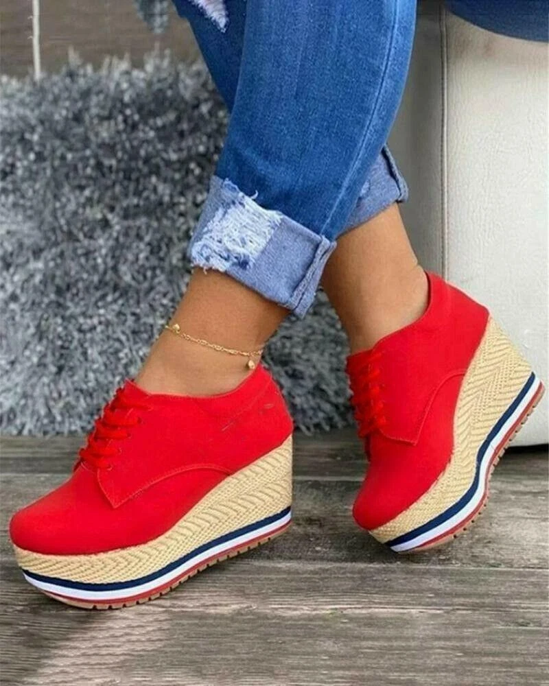 Zapatos Casuales De Plataforma Para Mujeres Zapatillas De Cordones Moda | eBay