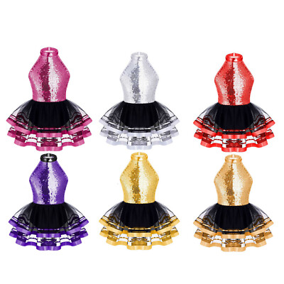 DE Kinder Mädchen Tanzkleidung Pailletten Kinder Träger Hohler Rücken Tutu Kleid