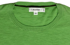 Cotton Golf Sweater Green Crew Neck Mens XL Calvin Klein Easy Care