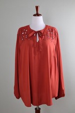 TORRID NWT 65 Rust Embroidered Cutout Beaded Blouse Top Size 2 US 2X