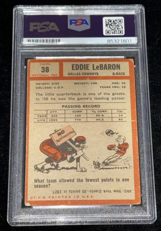 Eddie LeBaron "Cowboys 1st QB" 1962 Topps Signed Rookie Card Auto HOF (RC) PSA - Image 3 of 3