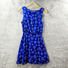 Asos Womens A-line Dress Size 10 Blue White Floral Sleeveless Elastic Waist