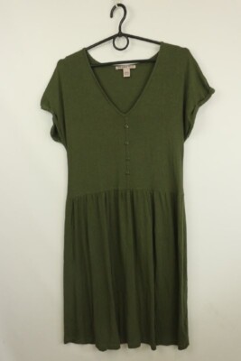 Anna Field Green Viscose Blend Short Sleeve V-Neck Pullover Shift Short Dress L