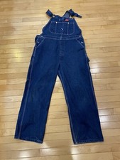 VINTAGE Dickies Bib Overalls Men 38x30 Blue Papas Carpenter Jean Denim USA Made