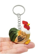 Gallo Pollo Granja Pájaro Llavero Anillo Clip Dije Miniatura Madera Estatuilla