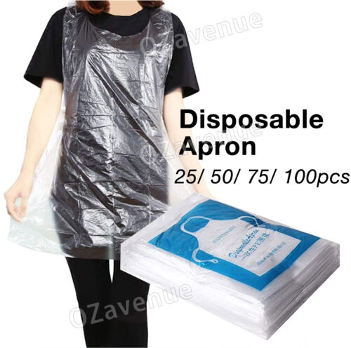 25 50 100 Pack Disposable And Plastic Waterproof Apron Barbecue Oil Transparent - Picture 2 of 16