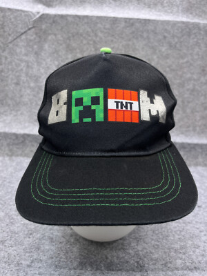 Minecraft Creeper TNT Boom Hat Cap Snap Back Youth One Size Black Cotton