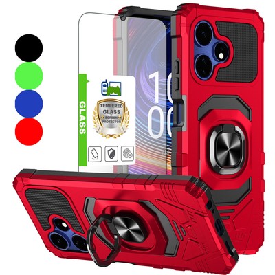 For Boost Celero 5G+2024 Plus 3 Case Shockproof Ring Stand Cover+Tempered Glass