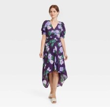Women's Crepe Short Sleeve Midi Dress - A New Day - Navy Floral, Sz Medium