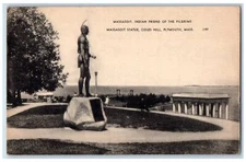1946 Massasoit Statue Monument Coles Hill Plymouth Massachusetts MA Postcard