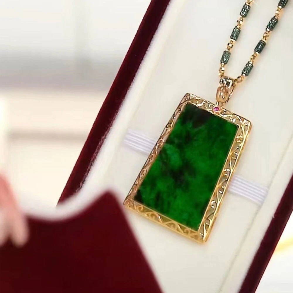 Mens green store stone necklace