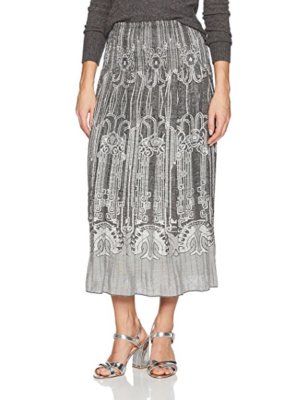 Max Studio 7705Q11 Gray/Silver Metallic Art Deco Smock Jacquard Midi Skirt - $98