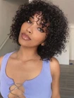 UNice Indian Bouncy Curls Bob Curly Human Hair Wigs with Bangs Pixie Cut Wig 10"