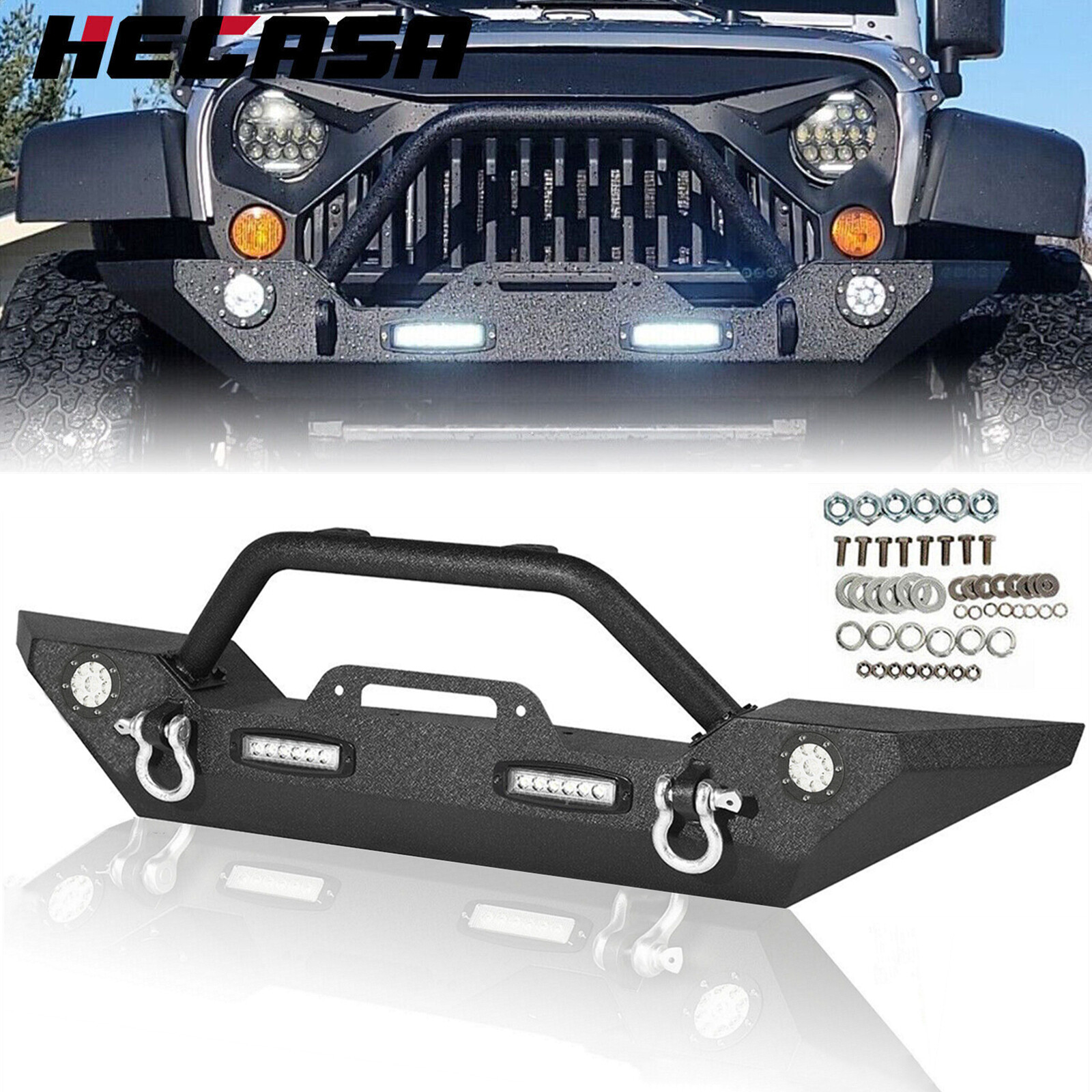 Steel Front Bumper w/LED Lights for Jeep Wrangler JK JL 07-22 Gladiator ...