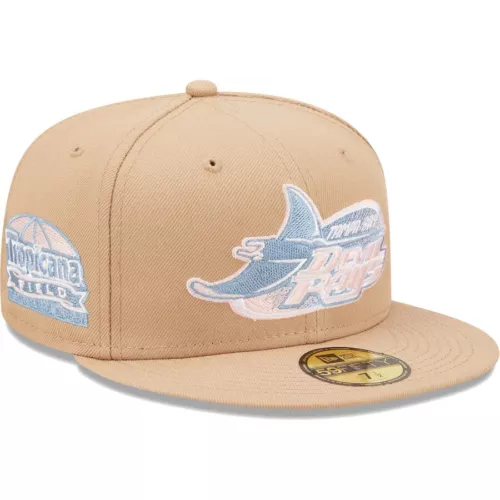 New Era Tampa Bay Rays Tan 5950 Hat 2020 Tropicana Patch Size 7 1/4 Sky Blue UV