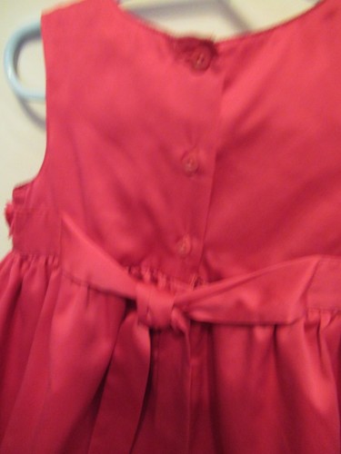E) Grils Size 3 Carters Dark Pink Dress Button Tie Back Fully Lined Rosetts - Picture 6 of 7