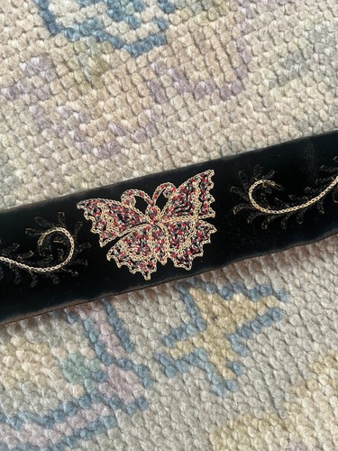 Antique Victorian Edwardian Butterfly Velvet Embroidered Belt 1800s - Picture 6 of 17