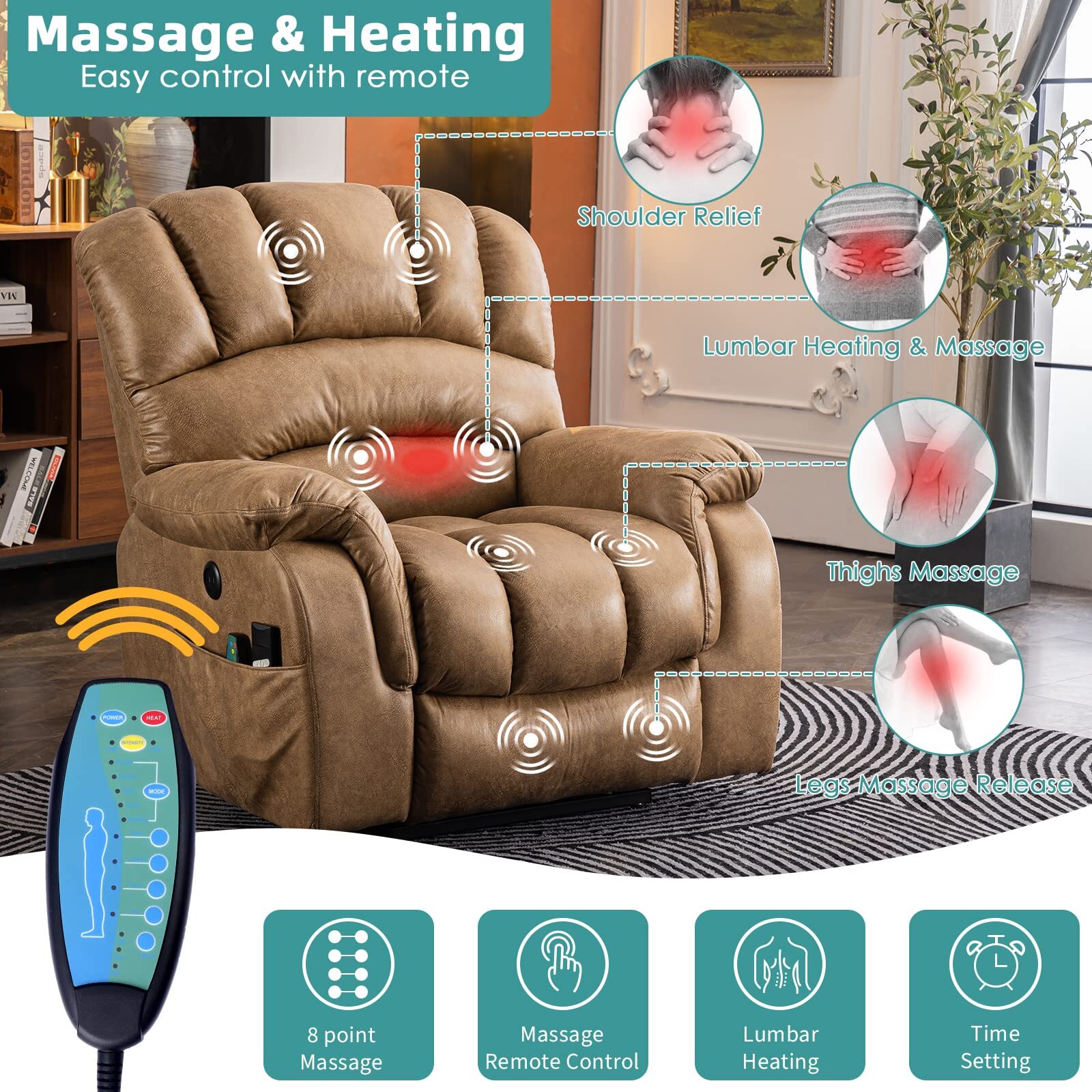 Large Dual OKIN Motor Lay Flat Sleeper Lift Electric Recliner w/Heat ...