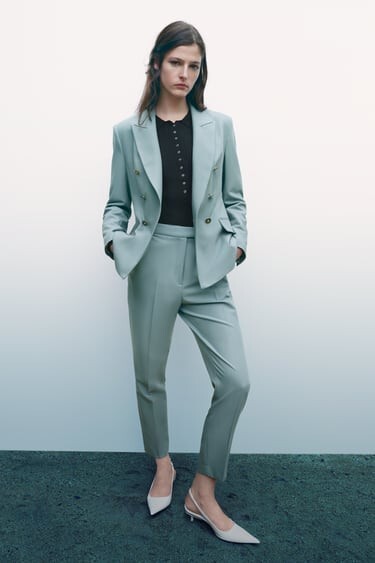 ZARA新品 上下セット ダークグレー シングルブレスト 毛70% シルク30% ZARA ダブルブレストジャケット グレー セットアップ - メルカリ