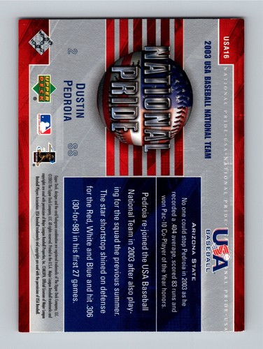 Dustin Pedroia 2003 Upper Deck USA National Pride Rookie #USA16 RC - Picture 2 of 2