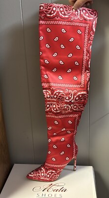 Mata Shoes Bad Girl in Red Bandana Size High Heel Thigh High Boots 