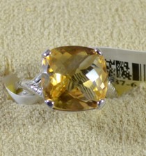 CITRINE 6.50ctw SQUARE CUSHION CUT CHECKERBOARD-SOLITAIRE-SZ 6 RING-STER SILV