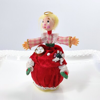 Vintage Little Miss Muffet Christmas Ornament Fairy Tale Fabric Painted 5.25''