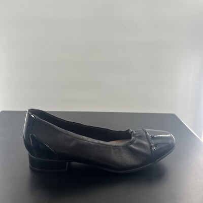 ClarksJuliet Step Black Ballet Flat 7W Slip On Shoes Leather Stretch Women $100