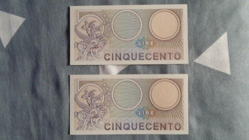 2 banconote consecutive 500 LIRE MERCURIO - serie RARA-A02 - FDS  -  - Bild 2 von 2