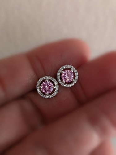 4 Ct Pink Lab Created Diamond Studs With Accents VVS1 Certified Christmas Gift - Picture 3 of 5